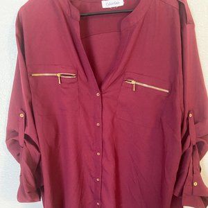Maroon Button Up with gold accents